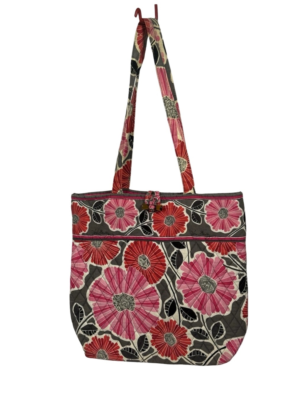 Vera Bradley Cheery Blossoms Quilted Tote Bag Retired Pink Gray Floral Shoulder
